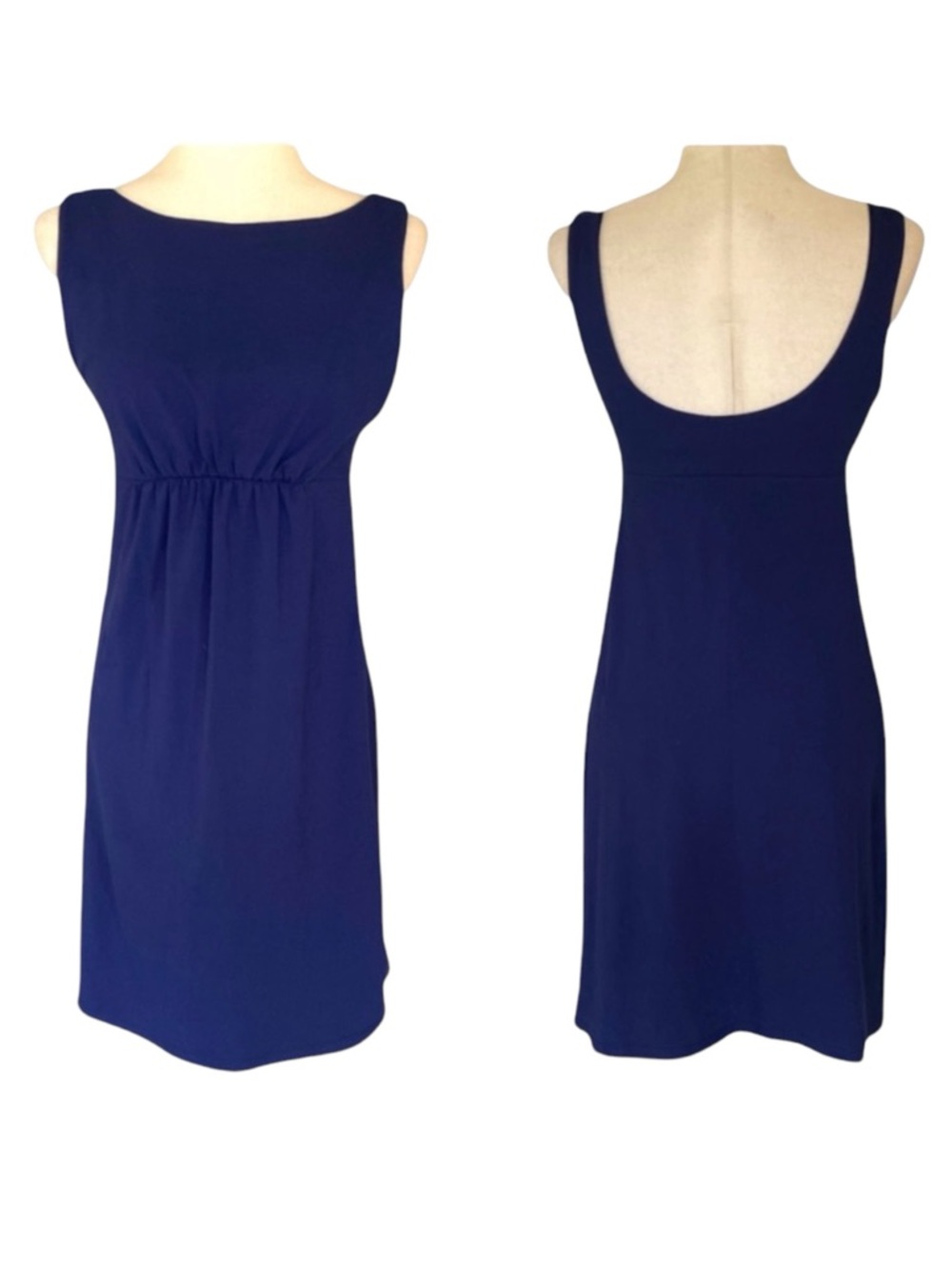 NWT Susana Monaco Navy Blue Gather Empire Waist Scoopback Tunic Dress - L